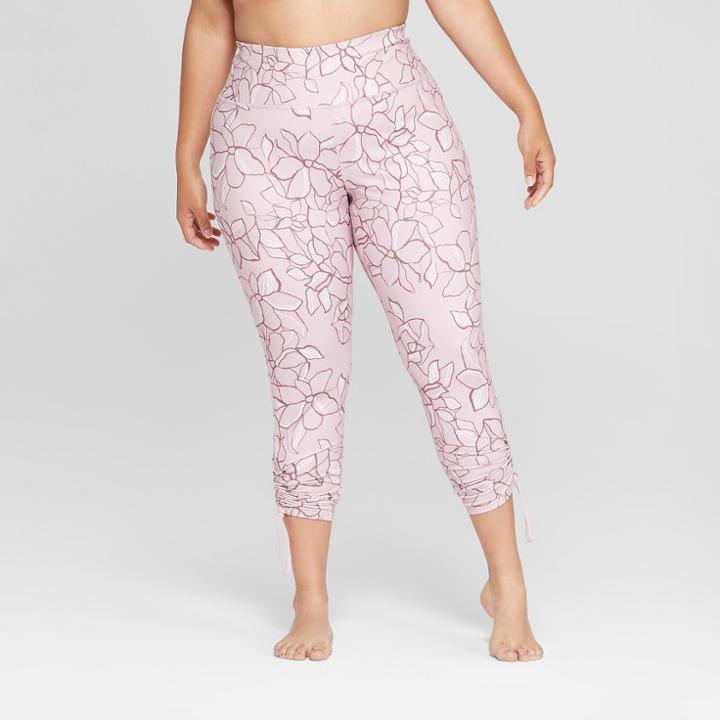 Women's Plus Size Floral Print Comfort 7/8 High-waisted Leggings With Adjustable Length - Joylab Violet