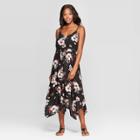 Women's Floral Print Sleeveless Strappy V-neck Handkerchief Hem Midi Dress - Xhilaration Black