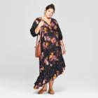 Maternity Plus Size Floral Print Mix Asymmetrical Hem Dress - Isabel Maternity By Ingrid & Isabel Black