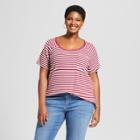 Women's Plus Size Striped Knit Short Sleeve Top - Ava & Viv Berry/white (pink/white)