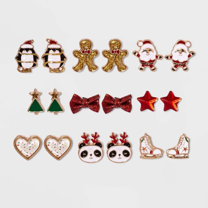 Girls' 9pk Christmas Earrings - Cat & Jack