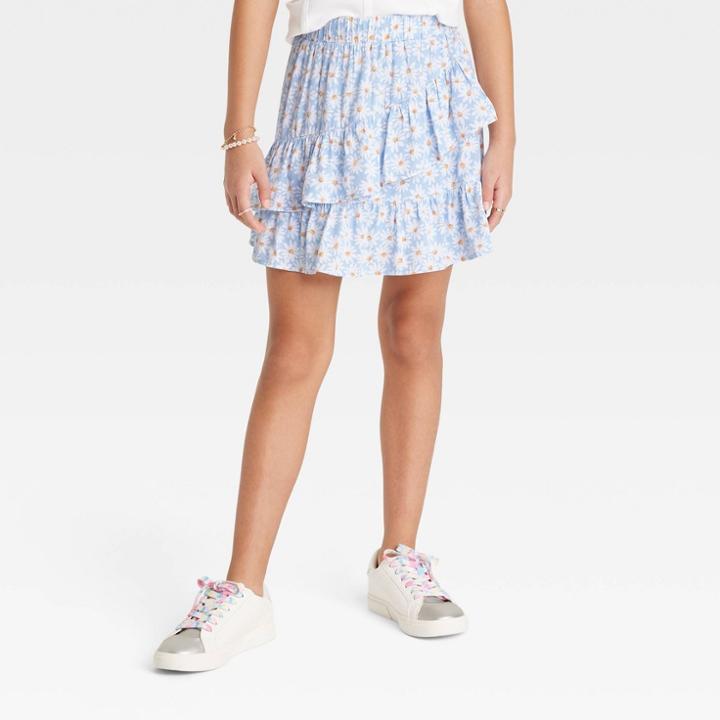 Girls' Woven Ruffle Skirt - Art Class Blue Floral