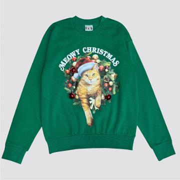 Men's Iml Meowy Christmas Pullover Sweatshirt - Green