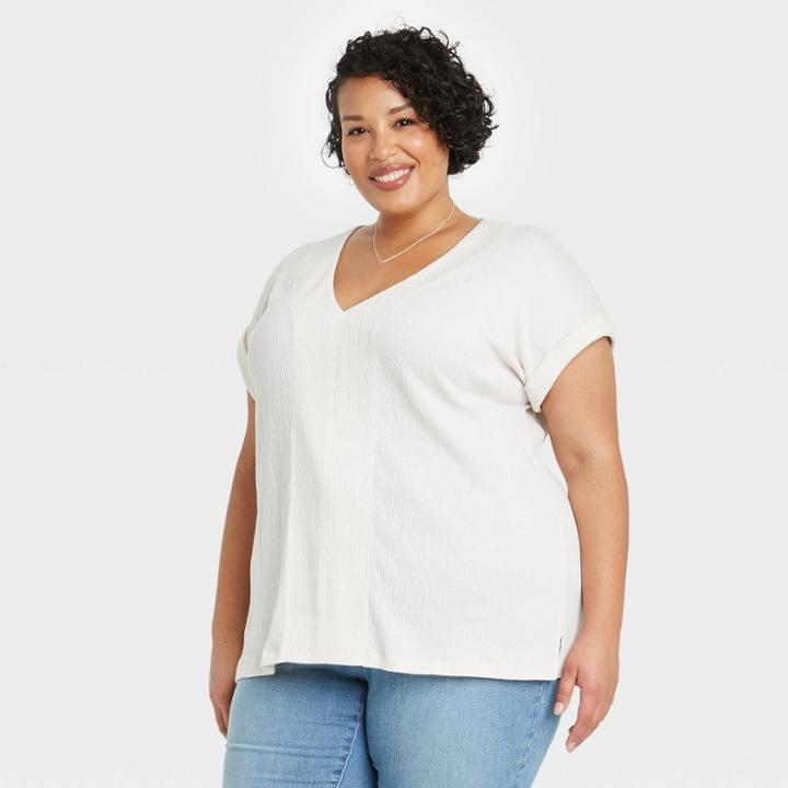 Women's Plus Size Short Sleeve Blouse - Ava & Viv Bone X, Ivory