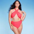 Women's Cross Front Halter One Piece Swimsuit - Wild Fable Coral Xxs, Pink