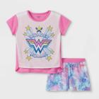 Girls' Wonder Woman 2pc Pajama Set - Xs, Blue/black/pink