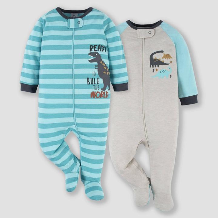 Gerber Baby 2pk Dino Zip-front Sleep N' Play - Blue/gray