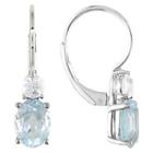 No Brand Blue Topaz And Created White Sapphire Leverback Earrings In Sterling Silver - Blue/white, Women's, Blue White