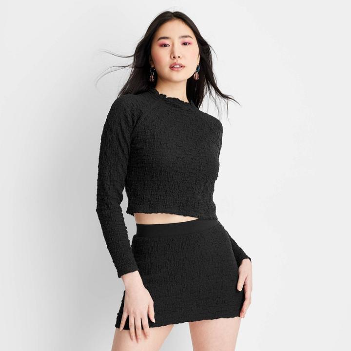 Women's Long Sleeve Mock Neck Puckered Top - Future Collective With Gabriella Karefa-johnson Black Xxs