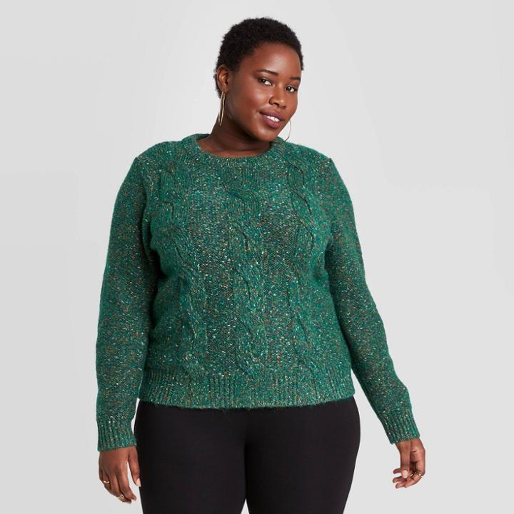 Women's Plus Size Crewneck Cable Knit Pullover Sweater - A New Day