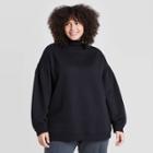 Women's Plus Size Long Sleeve Mock Turtleneck T-shirt - A New Day Black