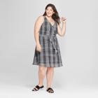 Women's Plus Size Gingham Sleeveless Chiffon Tie Waist Dress - A New Day Black