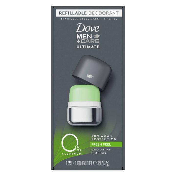 Dove Men+care 0% Aluminum Fresh Feel Refillable Deodorant Stainless Steel Case + 1 Refill