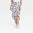 Women's Ruched Satin Midi Slip Skirt - A New Day White/blue