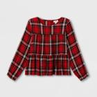 Girls' Woven Tiered Long Sleeve Top - Cat & Jack Red