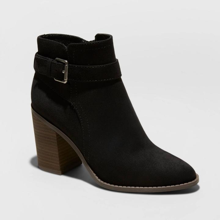 Women's Eden Microsuede Heeled Buckle Bootie - Universal Thread Black