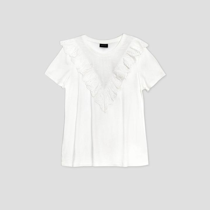 Women's Short Sleeve Boat Neck Eyelet T-shirt - Who What Wear White