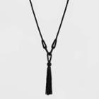 Roped Seed Bead And Tassel Pendant Necklace - A New Day Black, Women's,