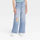 Girls' High-rise Wide Leg Jeans - Art Class Medium Wash Scribble Print 4, Medium Blue