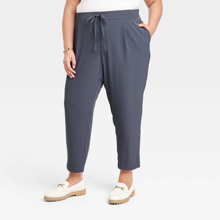 Women's Plus Size High-rise Tapered Fluid Ankle Pull-on Pants - A New Day Navy