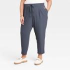 Women's Plus Size High-rise Tapered Fluid Ankle Pull-on Pants - A New Day Navy