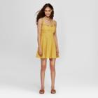 Women's Polka Dot Sleeveless Sweetheart Jacquard Dress - 3hearts (juniors') Mustard Xs, Size: