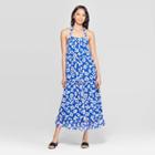 Women's Floral Print Off The Shoulder Sleeveless Tiered Halter Maxi Dress - Who What Wear Blue