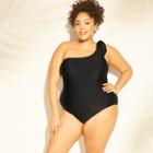 Kona Sol Women's Plus Size Bow-tie One Shoulder One Piece Swimsuit - Kona