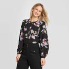 Women's Floral Print Balloon Long Sleeve Boat Neck Blouse - Who What Wear Black S, Women's,