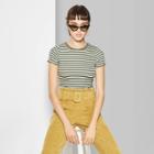 Petitewomen's Striped Short Sleeve Scoop Neck Lettuce Edge Baby T-shirt - Wild Fable Olive L, Size: