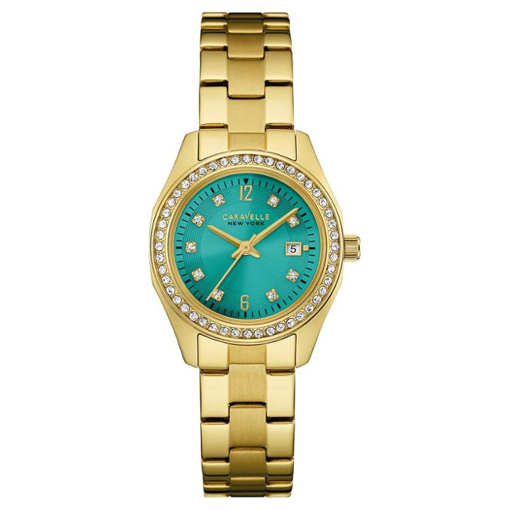 Women's Caravelle New York Crystal Accent Stainless Steel Bracelet Watch 44m109 - Bright Gold