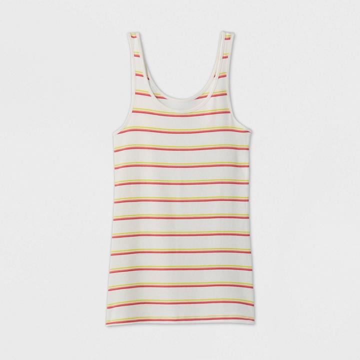 Women's Striped Slim Fit Tank Top - A New Day Pink/cream