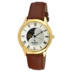 Peugeot Watches Men's Peugeot Round Sun Moon Leather Strap Watch - Brown