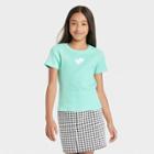 Girls' Shrunken T-shirt - Art Class Light Green Hearts