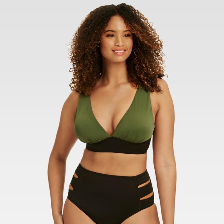 Beach Betty By Miracle Brands Women's Slimming Control Over The Shoulder Bikini Top - Olive