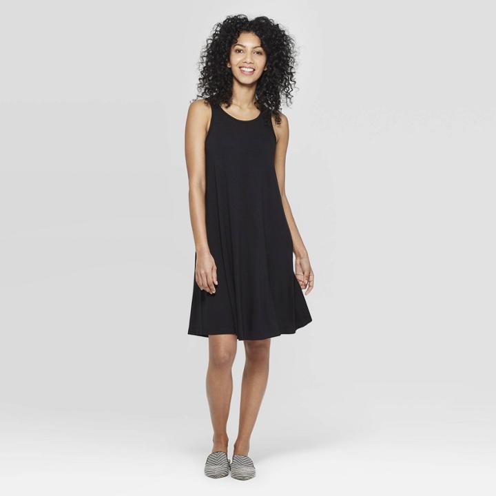 Women's Regular Fit Sleeveless Round Neck Knit Tank Dress - A New Day Black