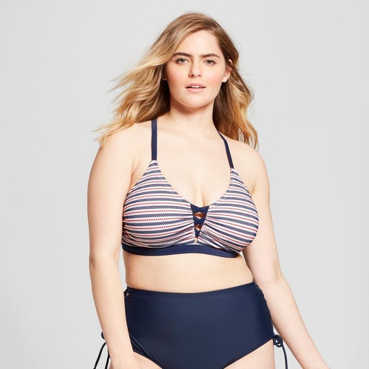 Women's Plus Size Strappy Pique Bralette Bikini Top - Xhilaration Navy 14w, Size: