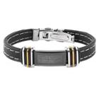 Men's West Coast Jewelry Goldtone Two-tone Stainless Steel Lord's Prayer Id Plate Rubber Bracelet, Black Gold