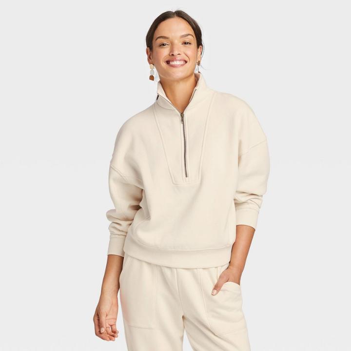Women's Quarter Zip Sweatshirt - Universal Thread White