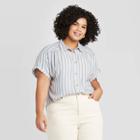 Women's Plus Size Striped Short Sleeve Collared Camp Shirt - Universal Thread Blue 1x, Women's,