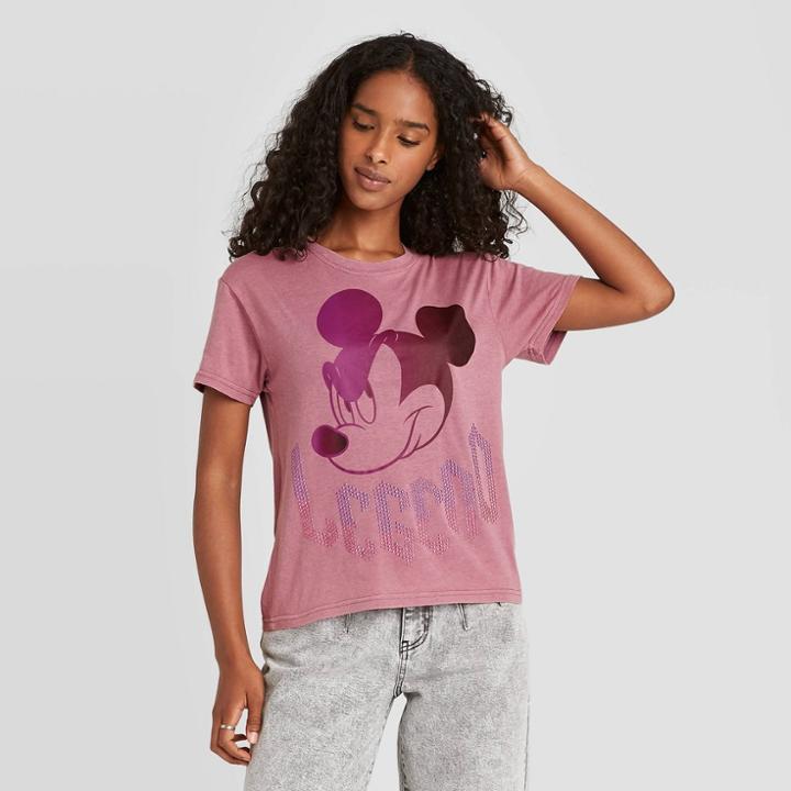 Women's Disney Mickey Plus Size Legend Short Sleeve Graphic T-shirt - Purple