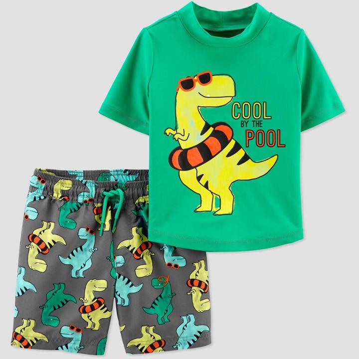 Toddler Boys' Dino Swim Rash Guard Set - Just One You Made By Carter's Green 12m, Toddler Boy's