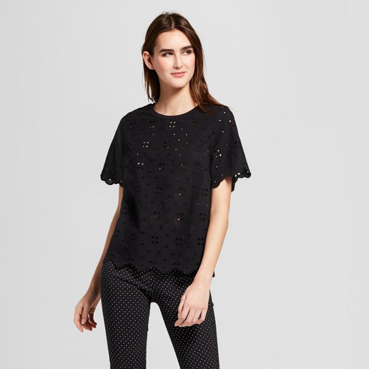 Women's Short Sleeve Eyelet T-shirt - Who What Wear Black