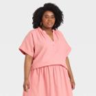 Women's Plus Size Short Sleeve Top - A New Day Pink