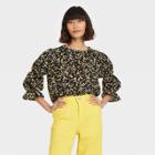 Women's Floral Print Puff 3/4 Sleeve Top - Who What Wear Black