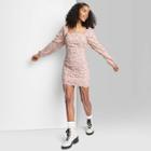 Women's Puff Long Sleeve Double Ruched Dress - Wild Fable Blush Pink Floral