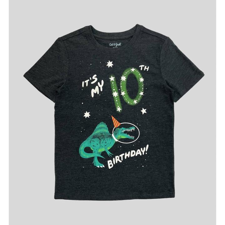 Boys' Short Sleeve 10th Birthday Graphic T-shirt - Cat & Jack Charcoal Gray