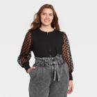 Women's Plus Size Puff Long Sleeve Rib Knit Top - Who What Wear Black