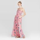 Women's Floral Print Strapless Smocked Top Maxi Dress - Xhilaration Blush Pink