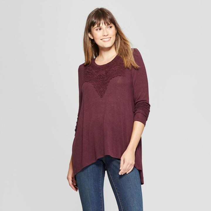 Women's Striped Long Sleeve Sharkbite Hem Blouse - Knox Rose Wine